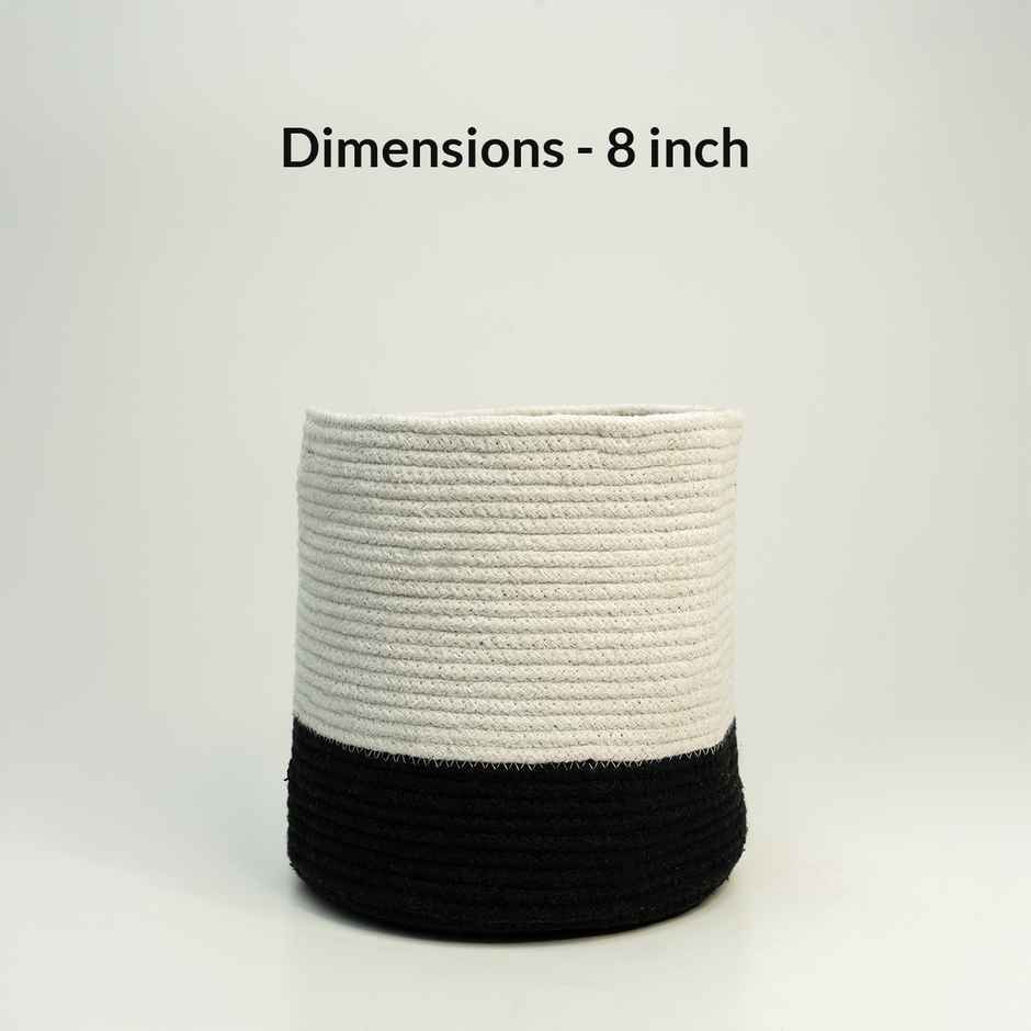 PrettyKrafts Jute Basket | White & Black - 8 x 8 Inch