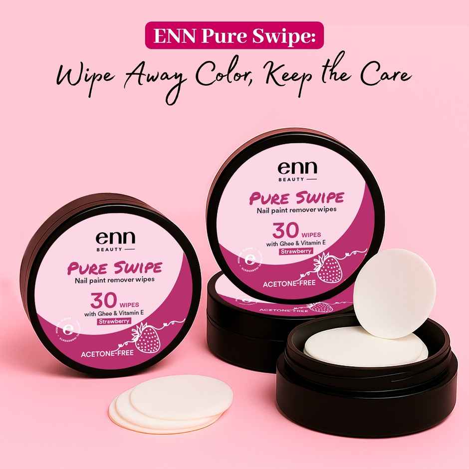 ENN Beauty Pureswipe Nail Remover Wipes Acetone Free Ghee and Vitamin E Biodegradable | Strawberry
