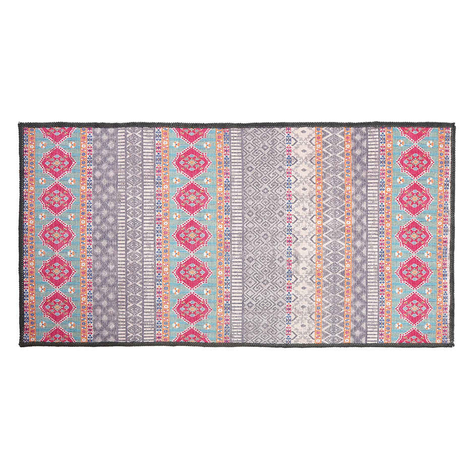 Status Ice Velvet Floor Runner | 2 Ft x 4 Ft | Ethnic Print | Pink