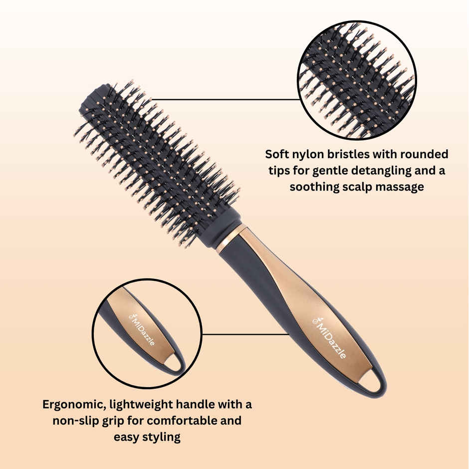 Midazzle Premium Round Black And Gold Hair Brush | MIHB0008
