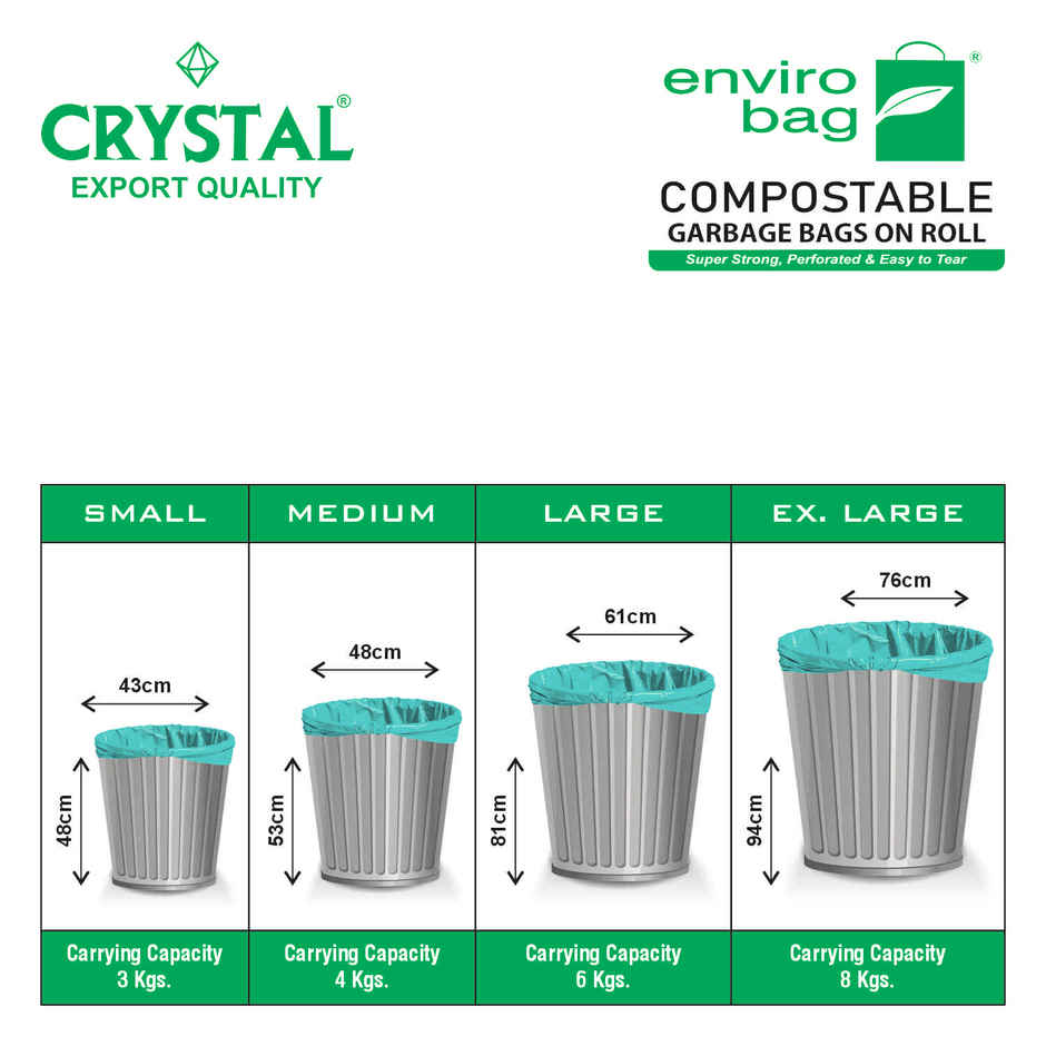 Crystal Small Garbage Bag 17x19, Compostable, Green Colour
