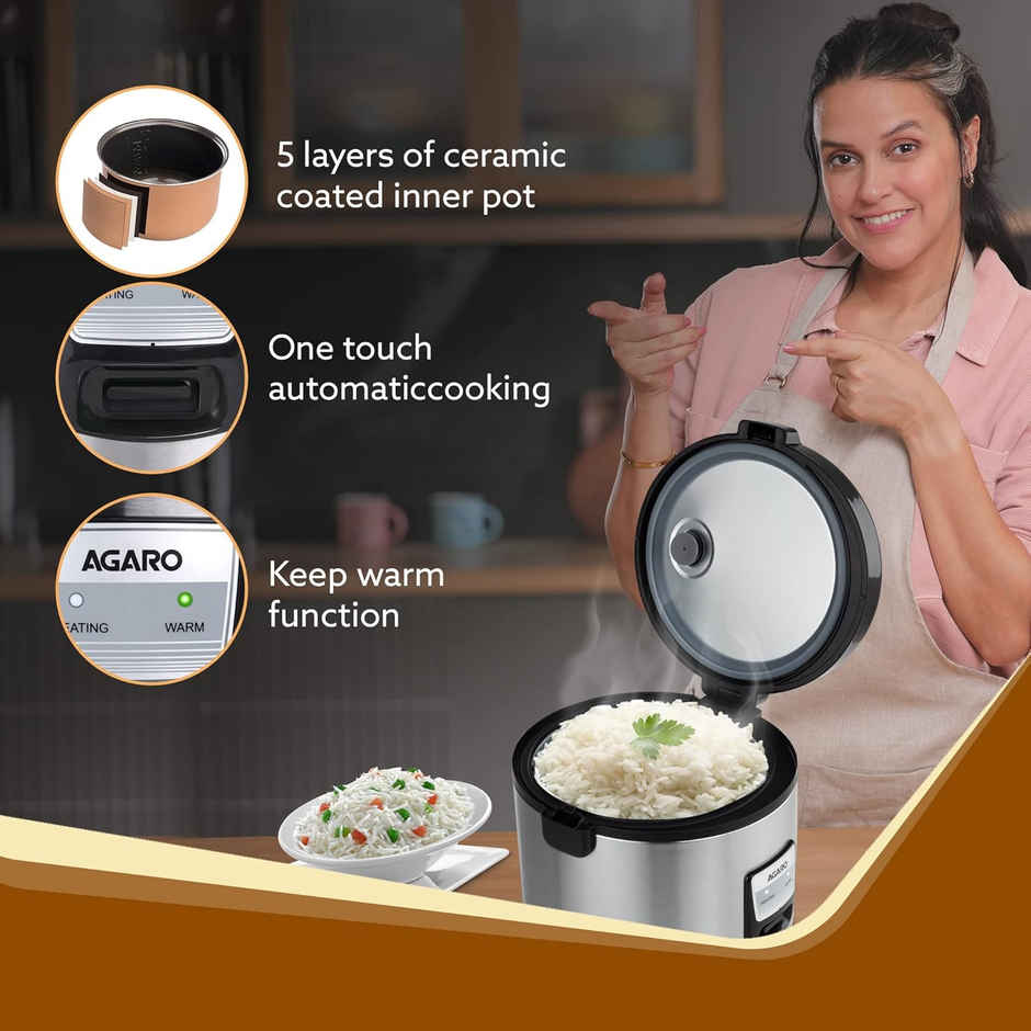 Agaro Regency Electric Rice Cooker, 5L Ceramic Coated Bowl, Automatic Cooking, Keep Warm Function