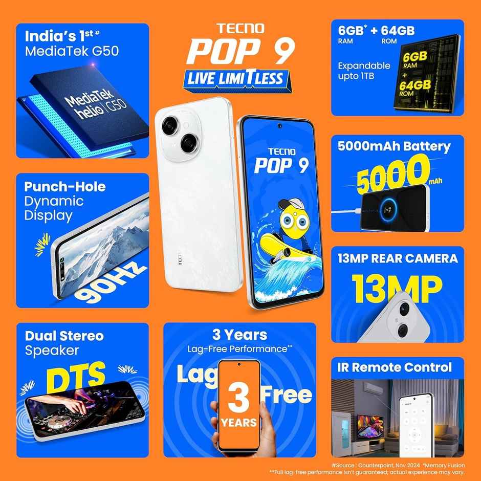Tecno Pop 9 | 3GB | 64GB | Glittery White