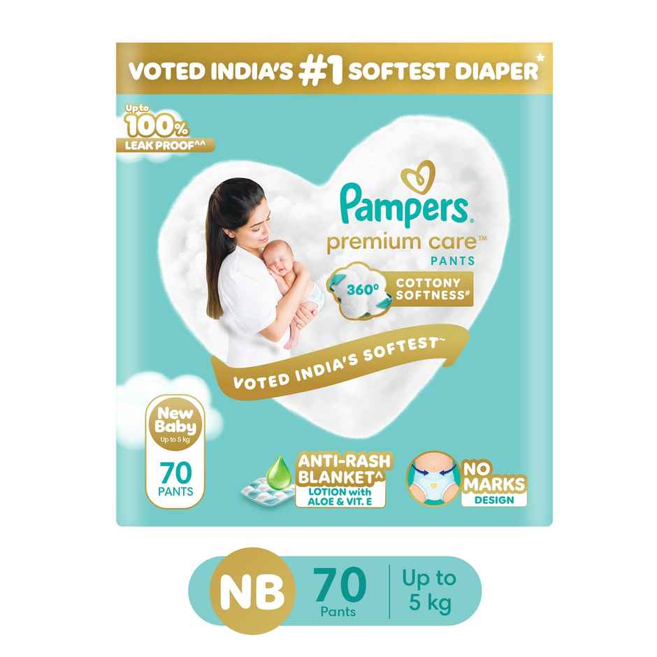 Pampers Premium Care Diapers (Pants, NB , 0-5 kg) 70 pc Combo
