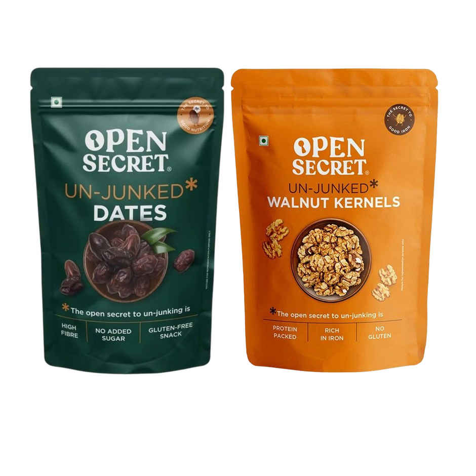 Open Secret Arabian Dates (Khajur) With Seed (400g) & Open Secret Premium Walnut Kernels (Akhrot) (500g) Combo  