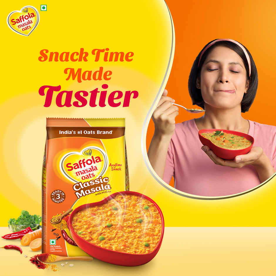 Saffola Masala Oats Classic Masala | Tasty, Anytime Snack | Millets Goodness- with Bajra & Jowar