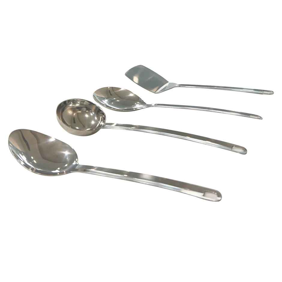 Happy Kitchen Stainless Steel 4 Piece Set - Ladle, Spatula and Large Serving Spoon | 25cm