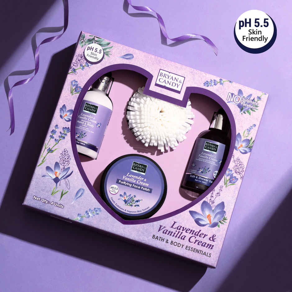 Bryan & Candy Lavender Heart Kit Combo|Shower Gel|Hand-Body Lotion|Body Polish|Loofah|Pack Of 3