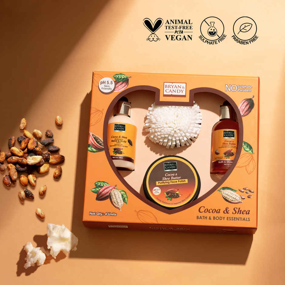 Bryan & Candy Cocoa Shea Heart Kit|Shower Gel|Hand-Body Lotion|Body Polish|Loofah|Pack Of 3