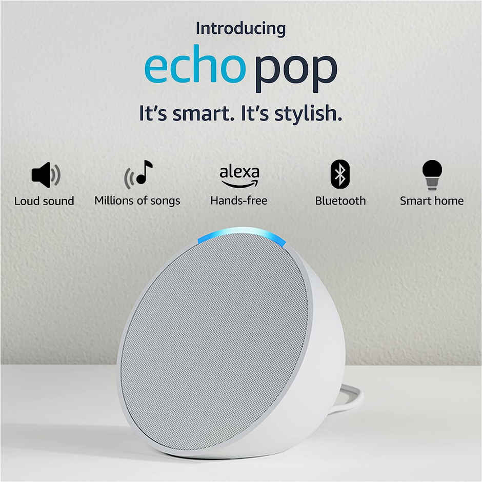 Amazon Echo Pop White | Smart speaker with Alexa and Bluetooth