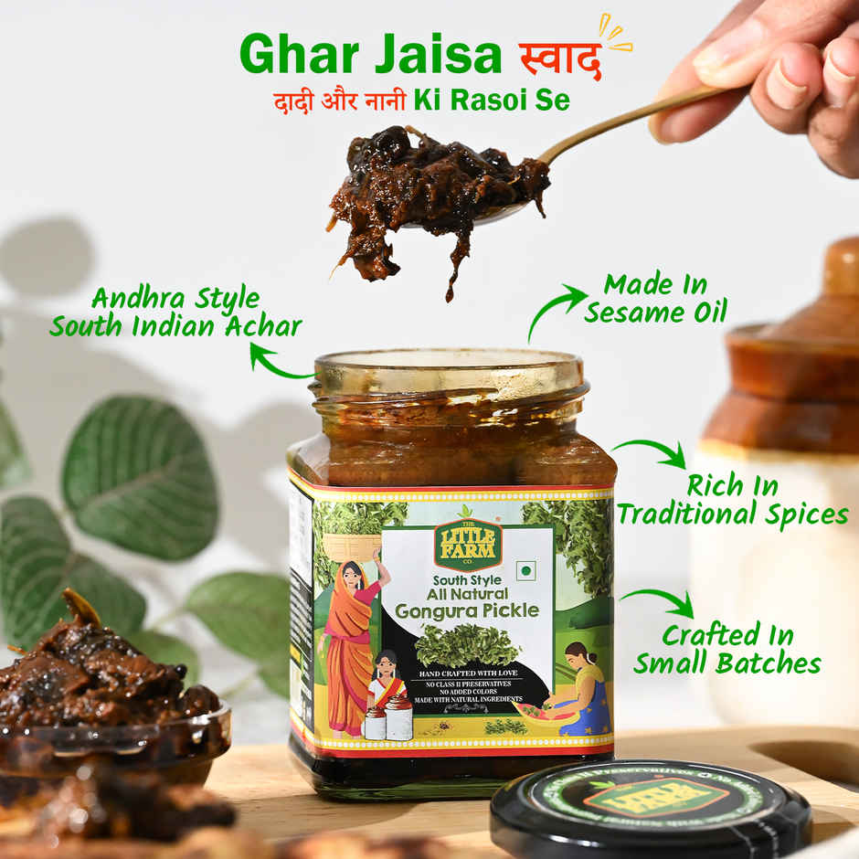 The Little Farm Co Gongura Pickle | Authentic Andhra Style South Indian Achar