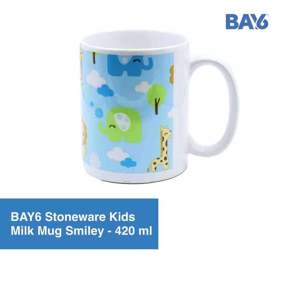 BAY6 Stoneware Kids Milk Mug Smiley - 420 ml- Blue & White