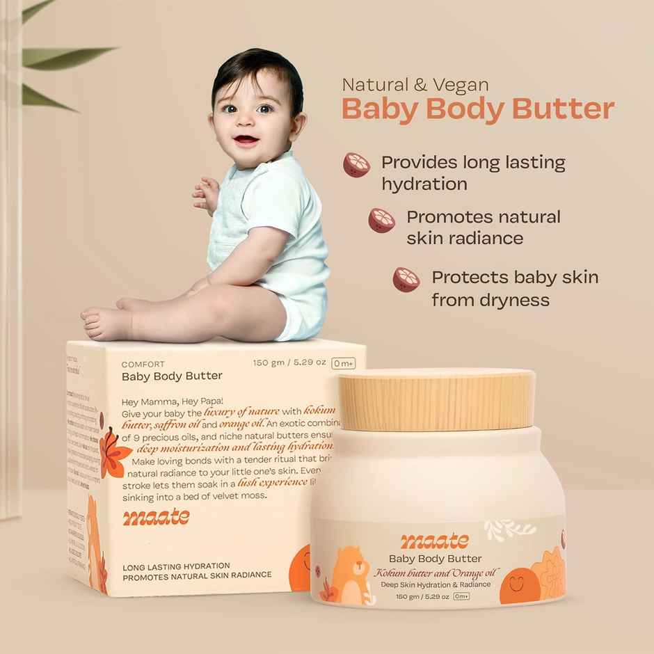 Maate Baby Body Butter Enriched With Pure Kokum Orange & Saffron Oil Baby Cream For Kids 0-12 Years