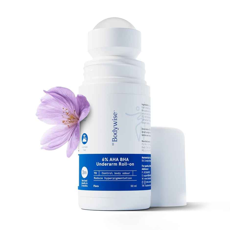 Be Bodywise 6% AHA BHA Under Arm Roll On | Controls Odour & Reduces Pigmentation | Flora Fragrance
