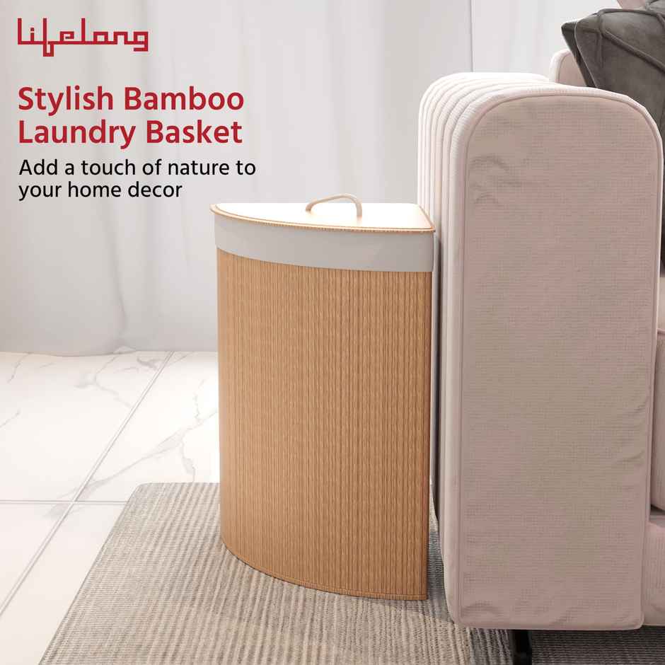 Lifelong Bamboo Laundry Basket with RopeHandles&Lid | Foldable Bag | Durable | WashableBag