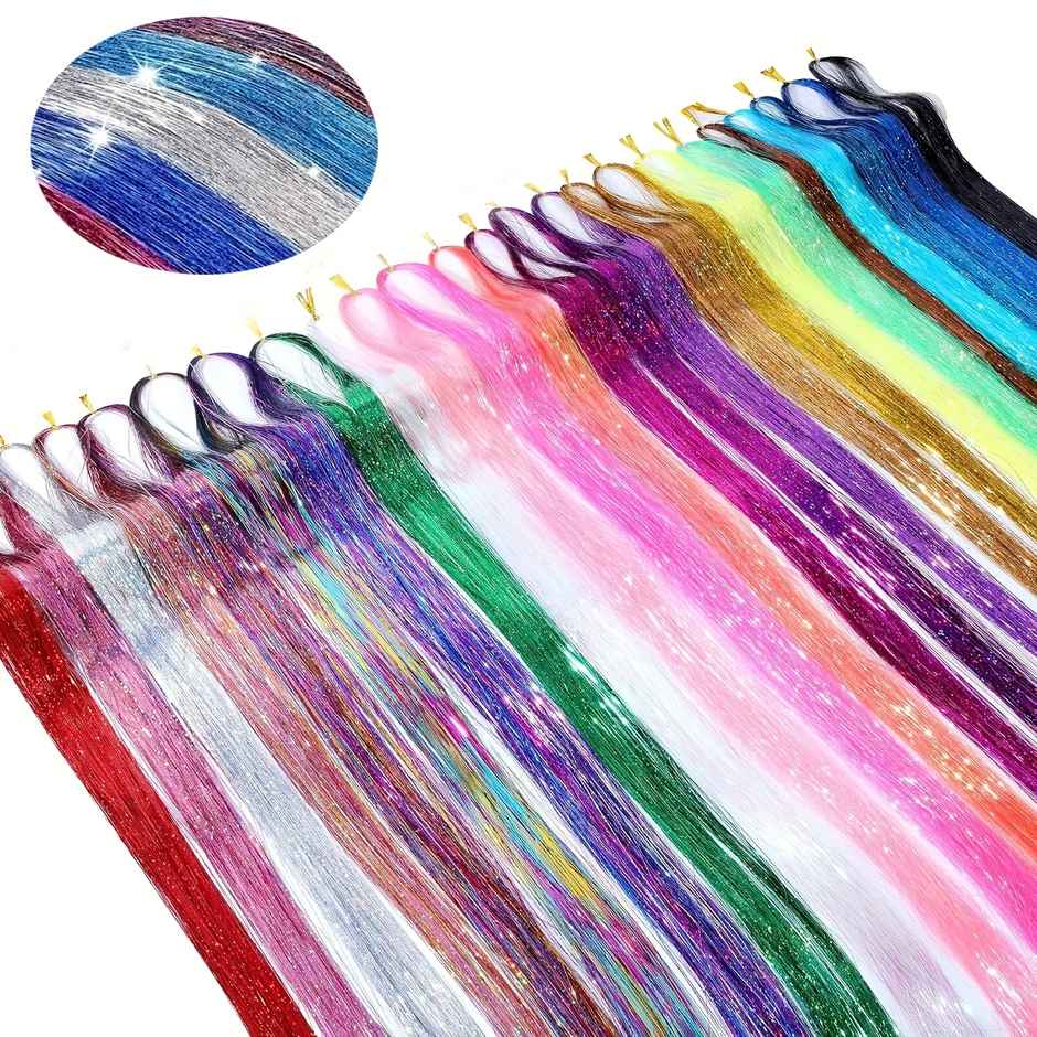 CHRONEX 24 Inch Holographic Hair Tinsel Kit Heat Resistant Multicolor Assorted