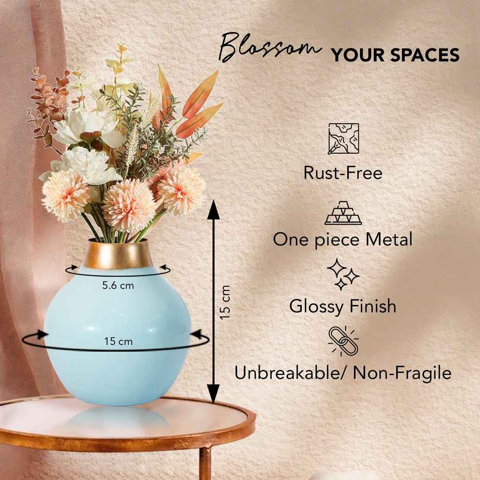 Ekhasa Unbreakable Metallic Blue Flower Vase For Home Decor | Aesthetic Flower Vase Gift