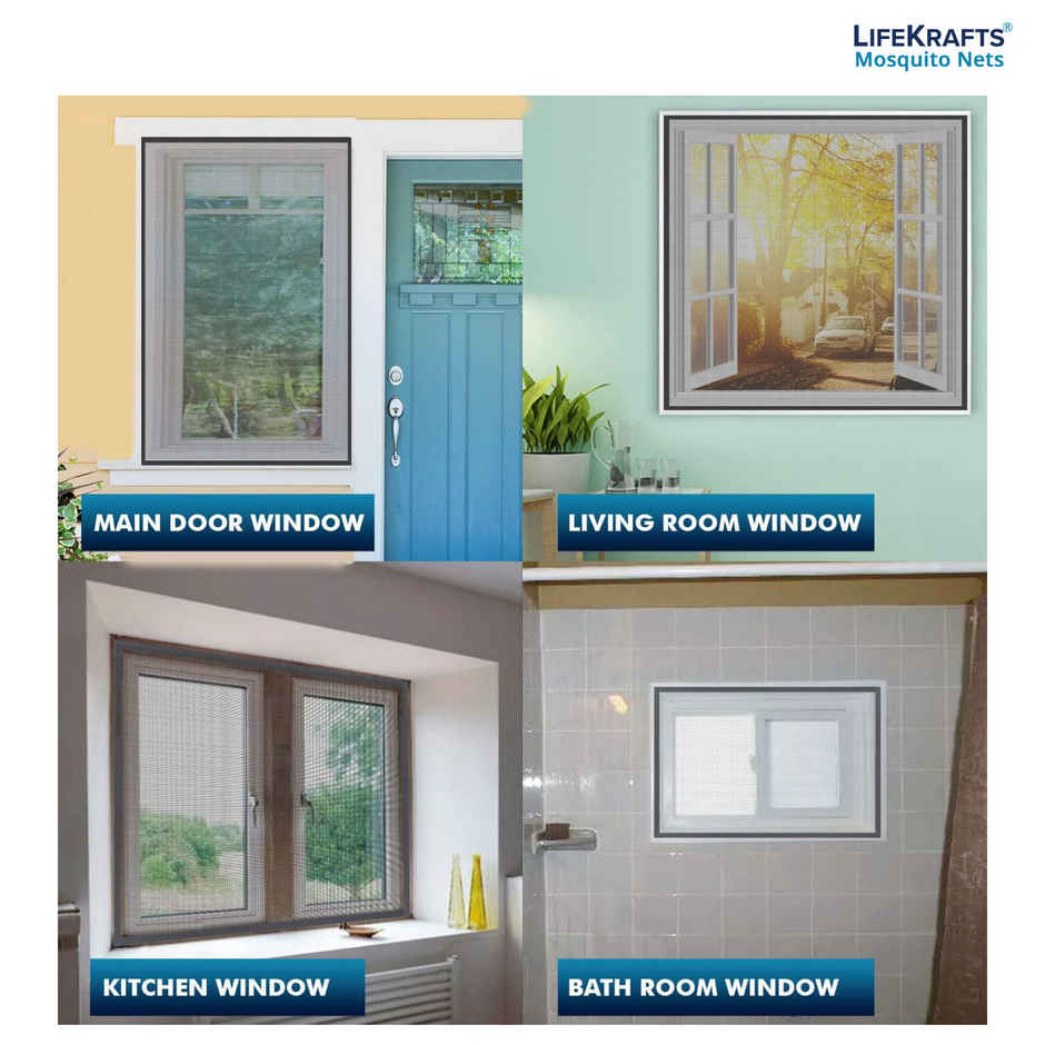 Lifekrafts Stitched Mosquito Net For Window | Black - 120 x 120 cm