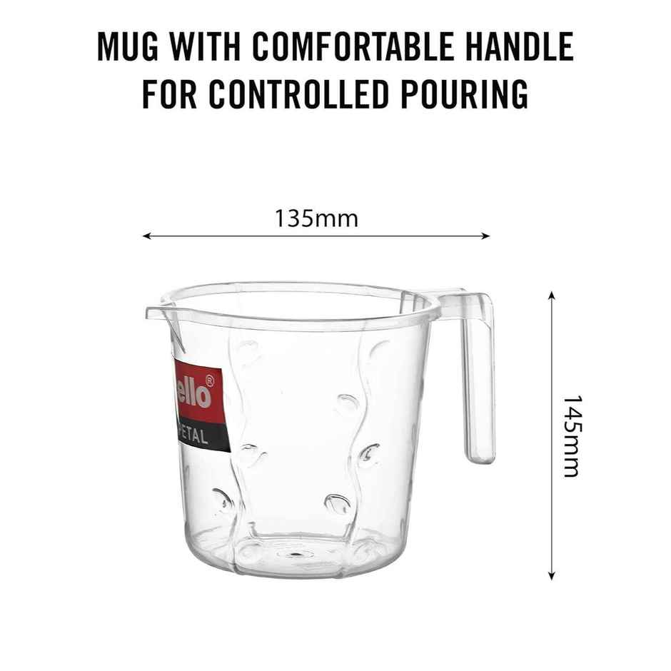 Cello Petal Bathroom Set | Bucket, Bath Mug & Bath Stool | Transparent | Set of 3