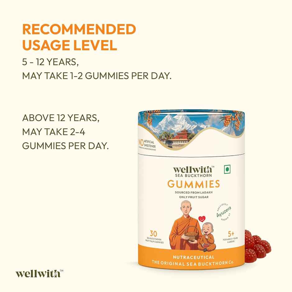 Wellwith Sea Buckthorn Gummies for Kids & Adults | Vitamin C Rich | Multivitamin Supplement | Immunity