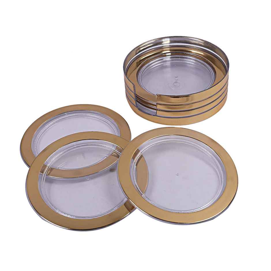 Kuber Industries 6 Pieces Tea Coaster with Stand (Gold) - CTKTC024989
