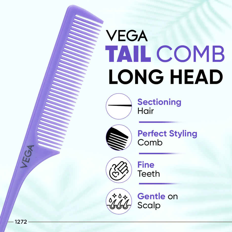 VEGA Tail Comb-Rat Tail Comb- Long Head With Long Tail For Men And Women | All Hair Types | 1272