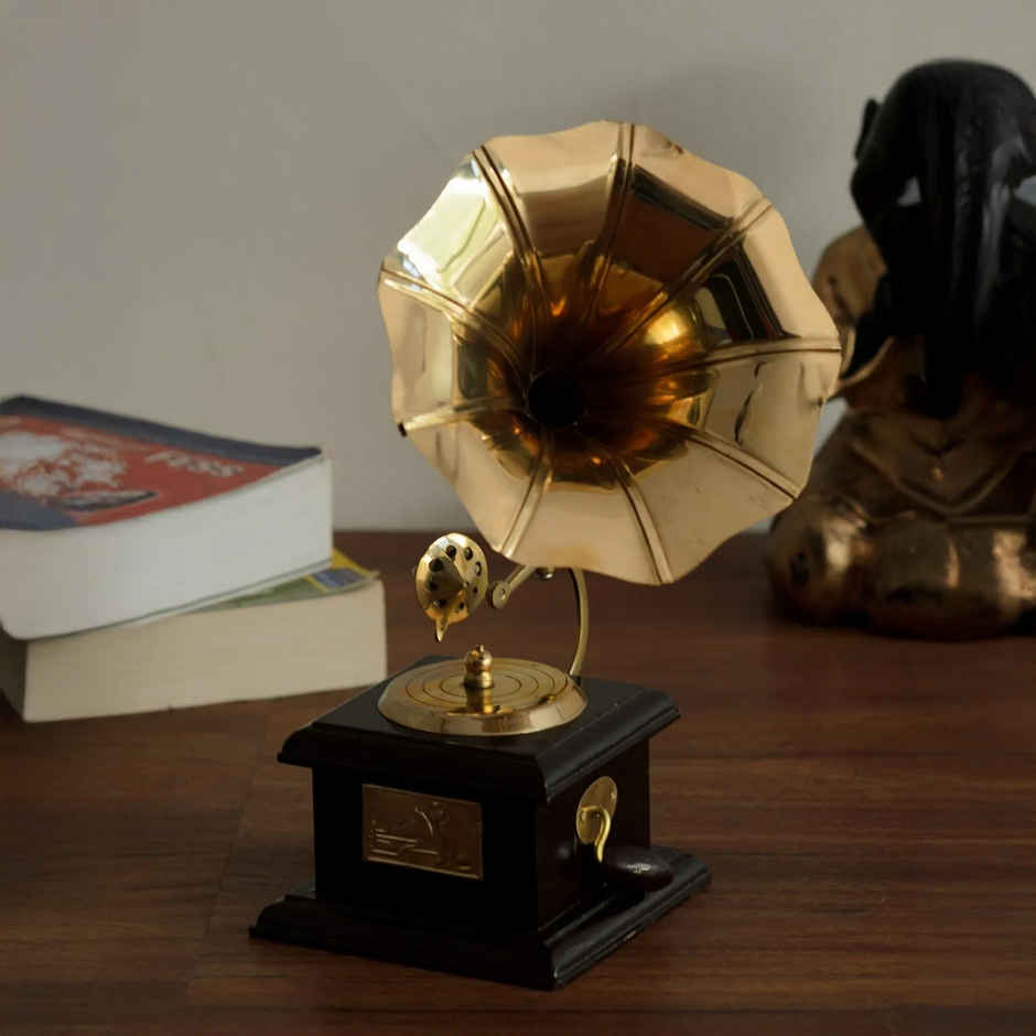 eCraftIndia Golden Black Brass Handcrafted Antique Gramophone