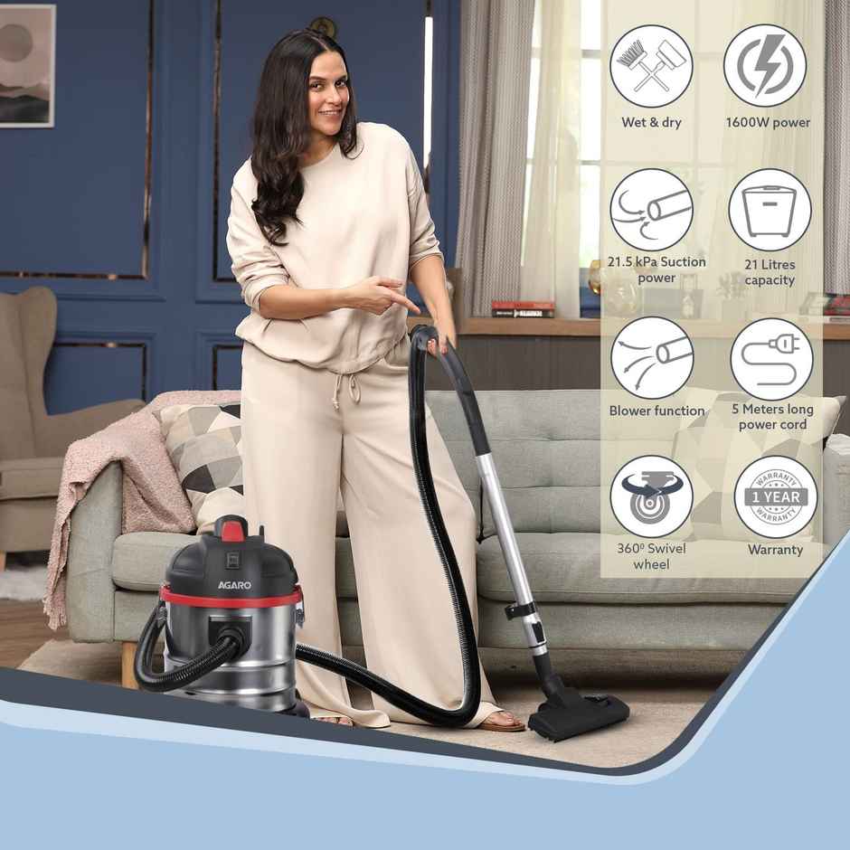 Agaro Ace 1600 Watts, 21.5 Kpa Suction Power Stainless Steel Vacuum Cleaner With Blower Function