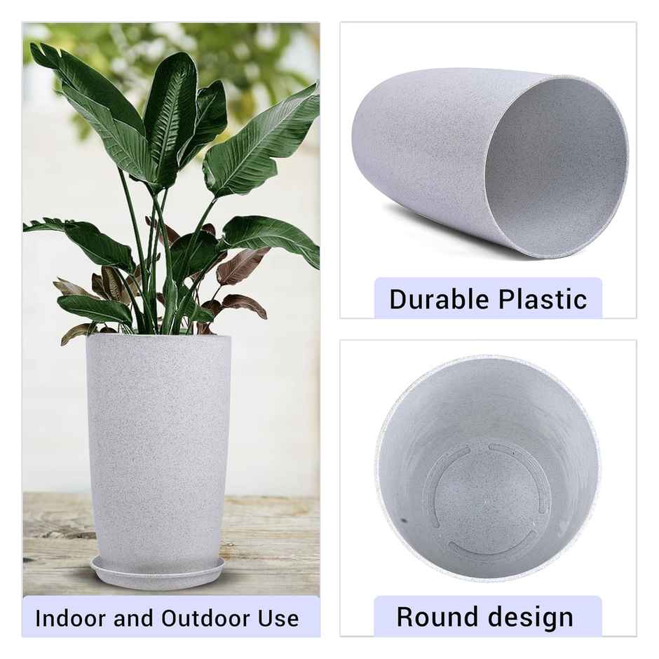 Kuber Industries Pack of 2 Flower Pots with Plate | 18 Inch Indoor/Outdoor | Marble Emerald | White