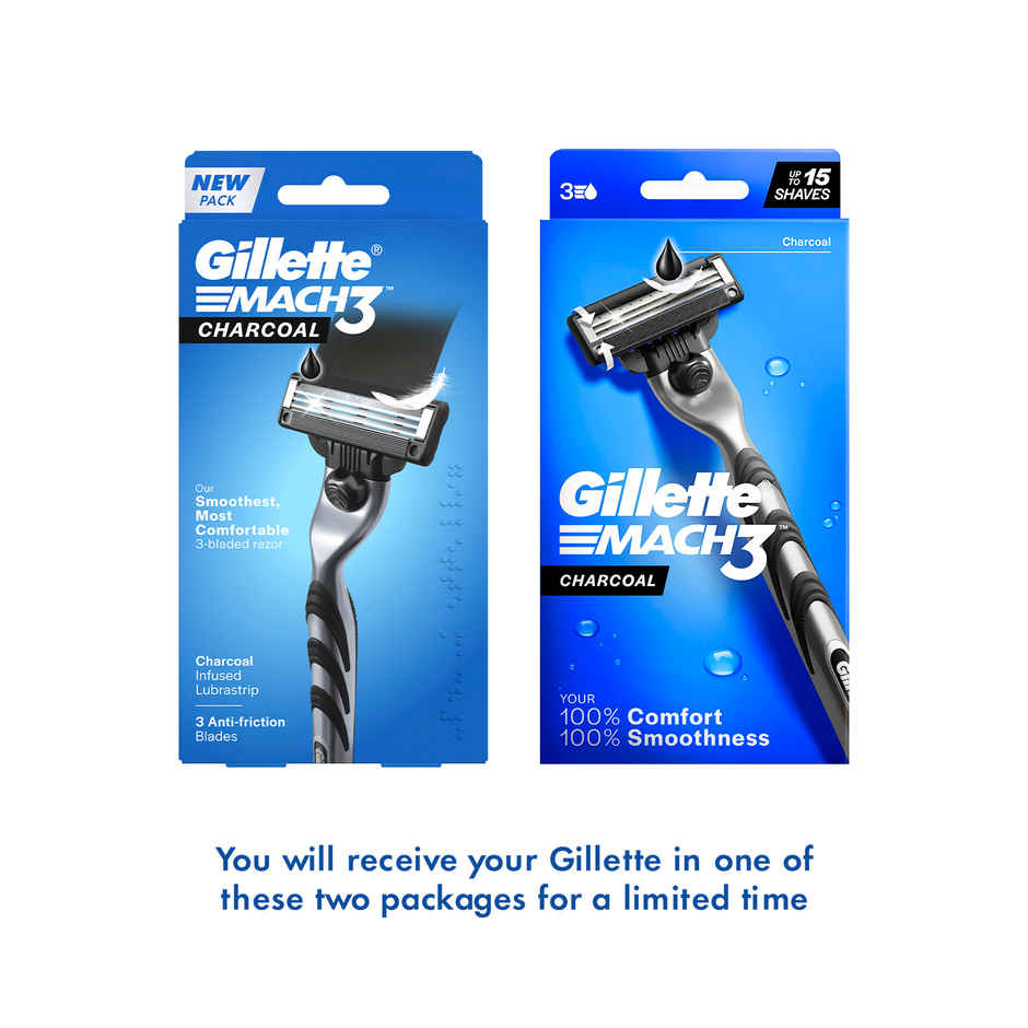 Gillette Mach3 Charcoal Shaving Razor with New Enhanced Lubrastrip with Touch of Charcoal