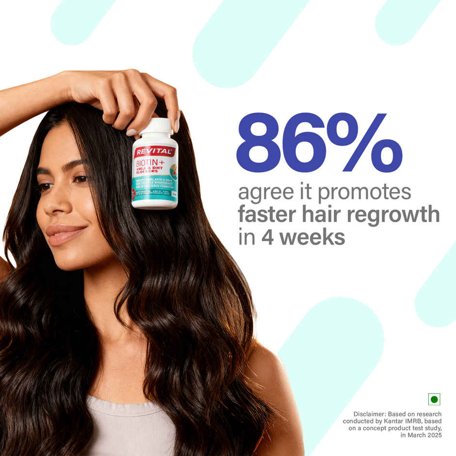 Revital Biotin with Zinc + DHT Blockers for Hair Growth | Vitamin E & Pantothenic Acid | 50 Tablets