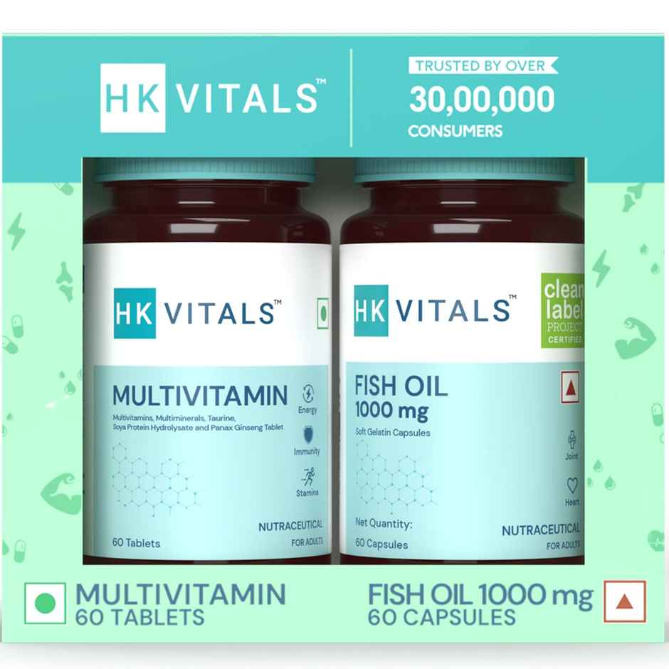 hk vitals Fish Oil &Multivitamin 60 Omega 3 Fish Oil Capsule 1000Mg 60 Multivitamin Tablet