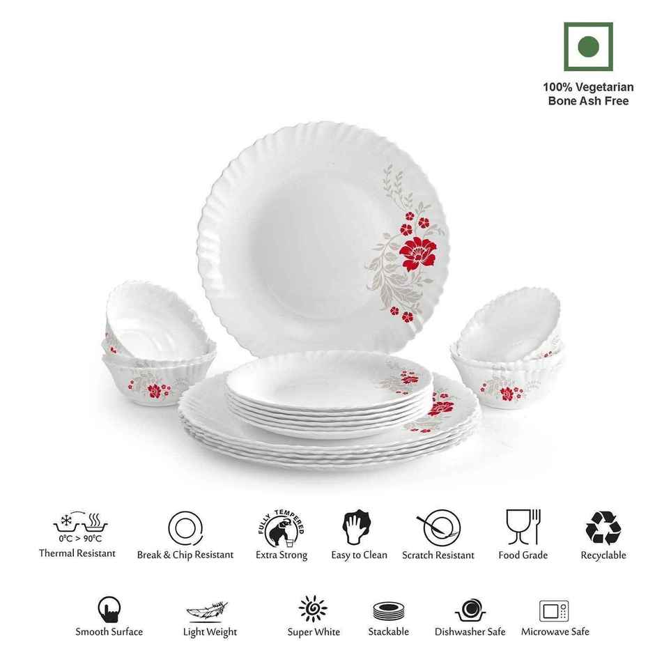 Cello Opalware Dazzle Series Scarlet Bliss Dinner Set, 18 Units