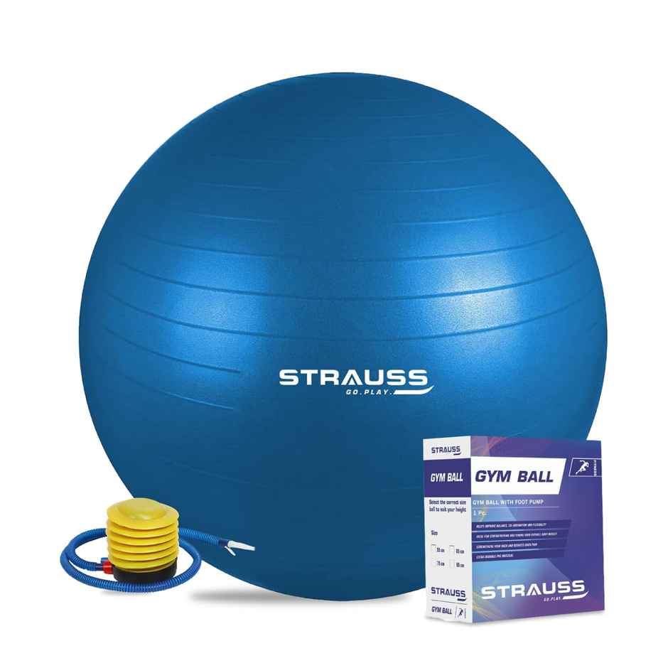 Strauss Rubber Anti-burst Gym Ball | Round Shape | 65 Cm | Blue