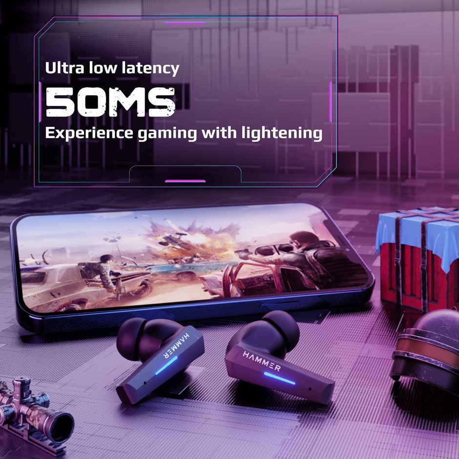Hammer G-Shots Truly Wireless Gaming Earbuds, 50 ms Gaming Low Latency TWS, Bluetooth V5.3 - Black