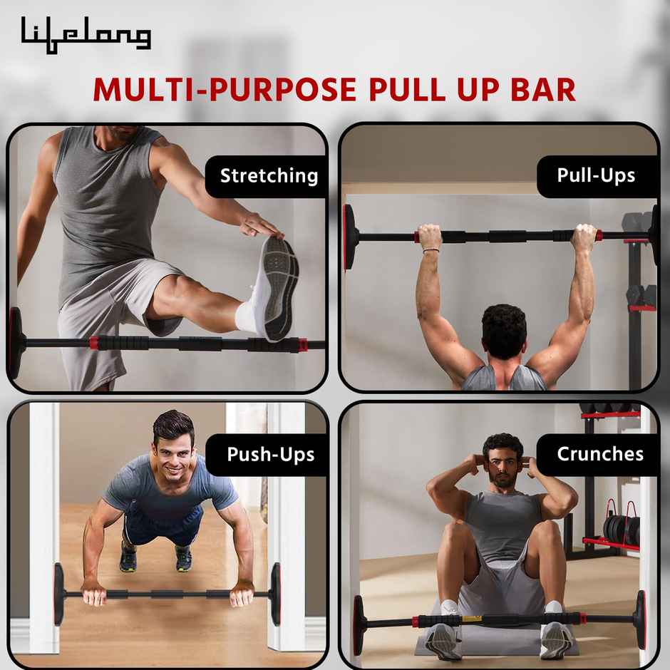 Lifelong Pull Up Bar for Home -Adjustable Rod 65cm to 95cm width,Chin up Bar weight capacity 200Kgs
