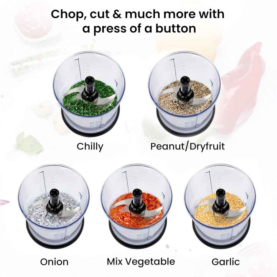 Agaro Elegant Electric Vegetable Chopper, 400 Watts Chop, Mince, Puree Twin Stainless Blade, 500 Ml