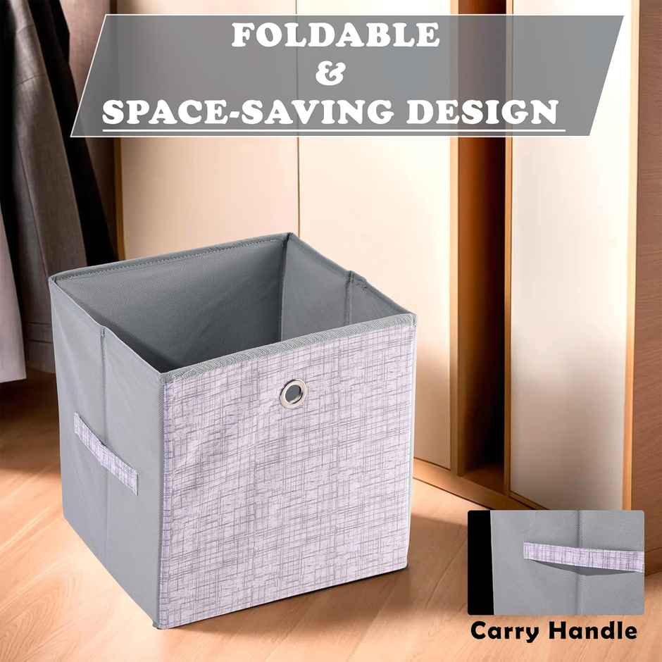 Kuber Industries Pack of 2 Non-Woven Jute Printed Foldable Square Drawer Organizer Box | Grey