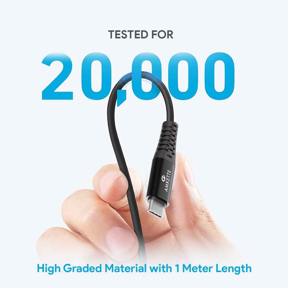 AMKETTE Powerpro USB to Type C Charge And Sync 3 Amp Usb Cable, 1M - Black