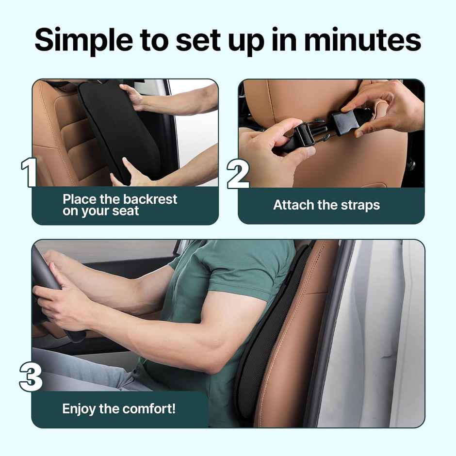Frido Car Backrest Pillow For Lumbar Support and Back Pain Relief While Driving | Black | Pack of 1