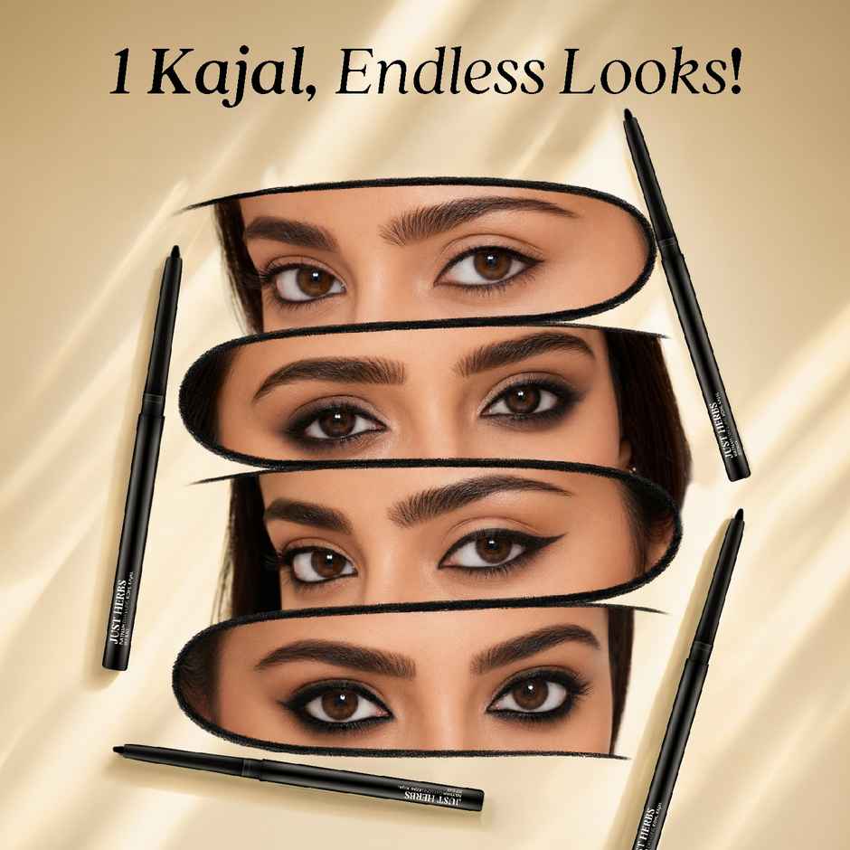 Just Herbs Naynam Day Long Kohl Kajal Smudge-Proof Sweet Almond Oil & Vitamin E (Deep Black)