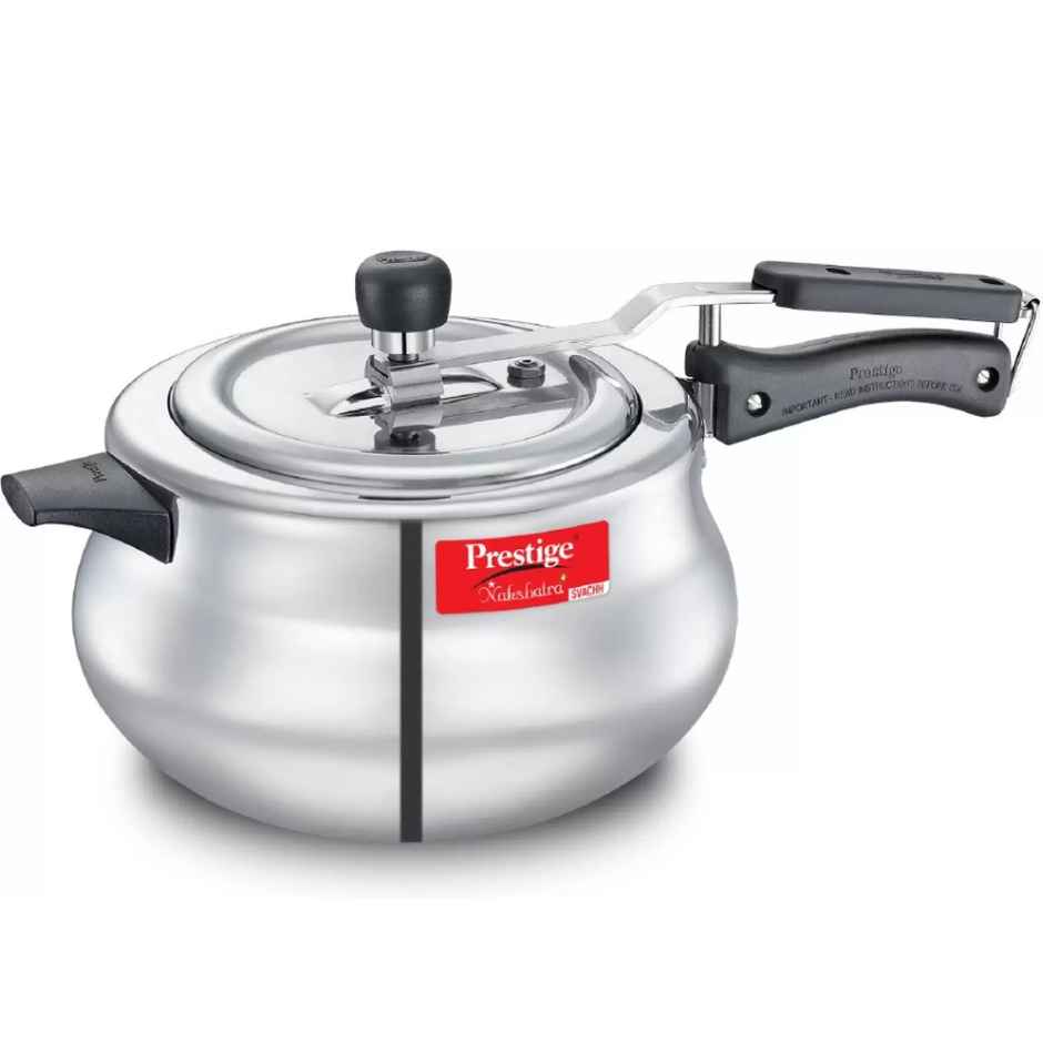 Prestige Nakshatra Plus Svachh Aluminium Pressure Cooker Handi 5Ltr,Ind Base,Spillage Control,Silver