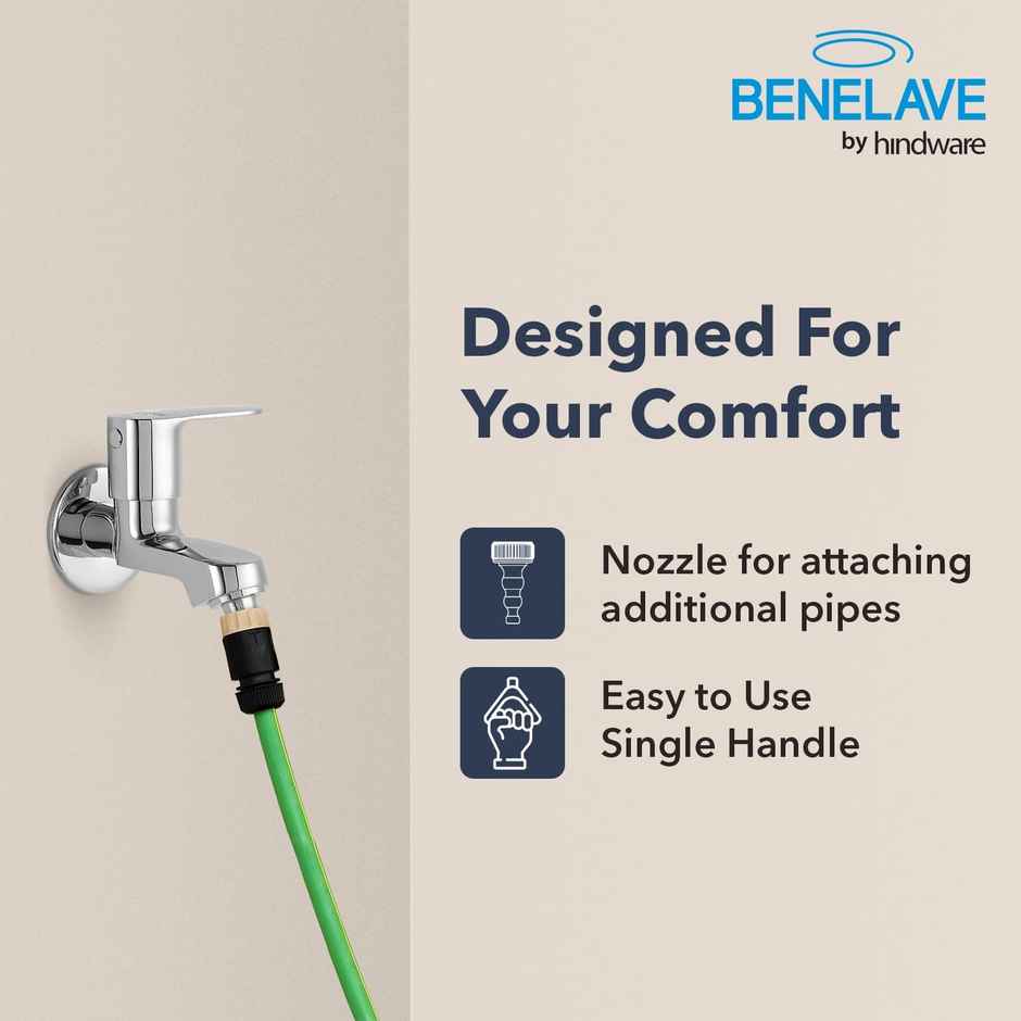 Benelave By Hindware Volga Bib Tap With Nozzle For Utility Area | Brass With Chrome Finish