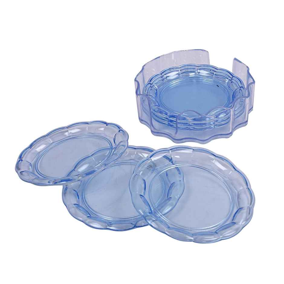 Kuber Industries 6 Pieces Tea Coaster with Stand | Blue - CTKTC024987
