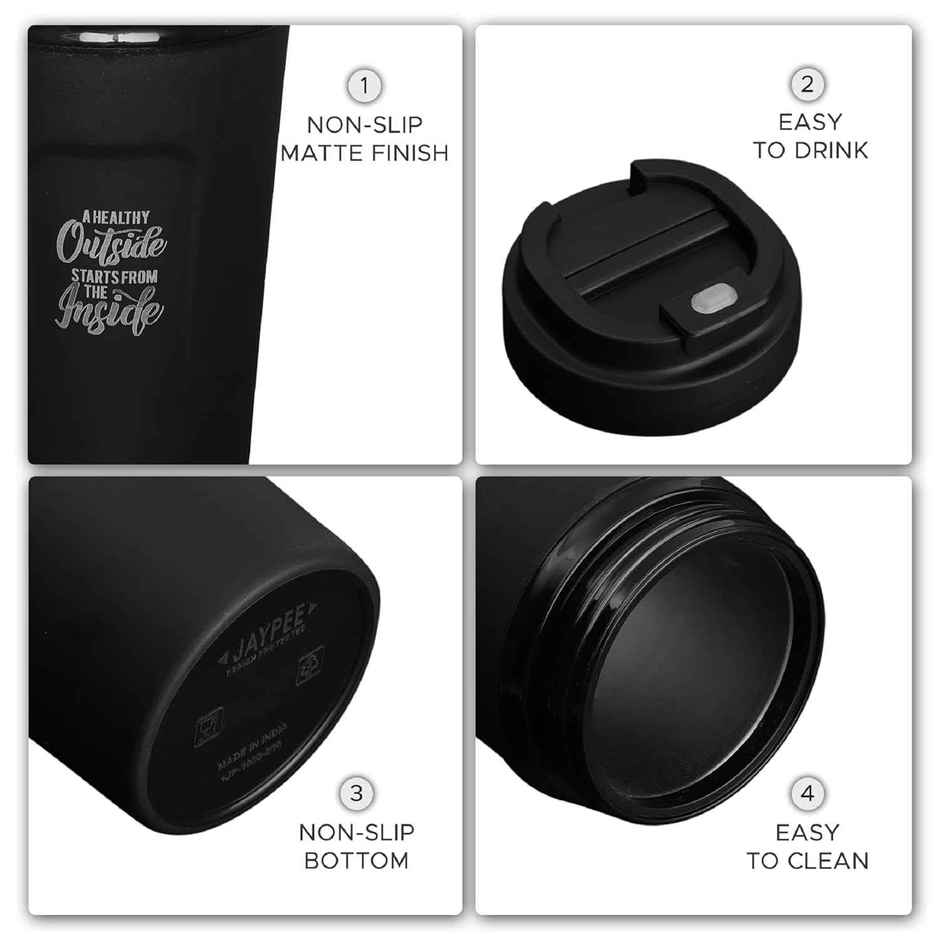 Jaypee ZIPSIP PU Insulated Stainless Steel Coffee Tumbler | Hot & Cold | Black | 385 ml