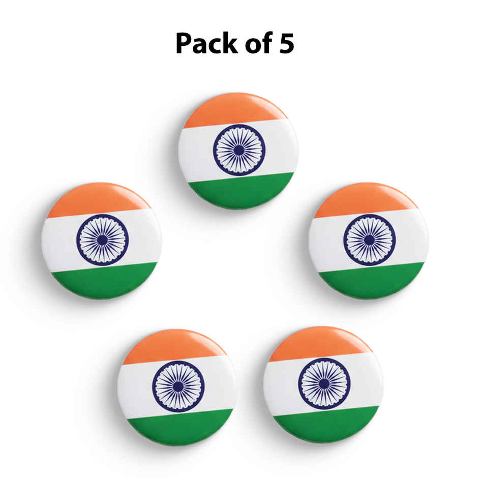 Indian National Flag Round Badge Set | Pack of 5 | Tricolor Pin | Picfest