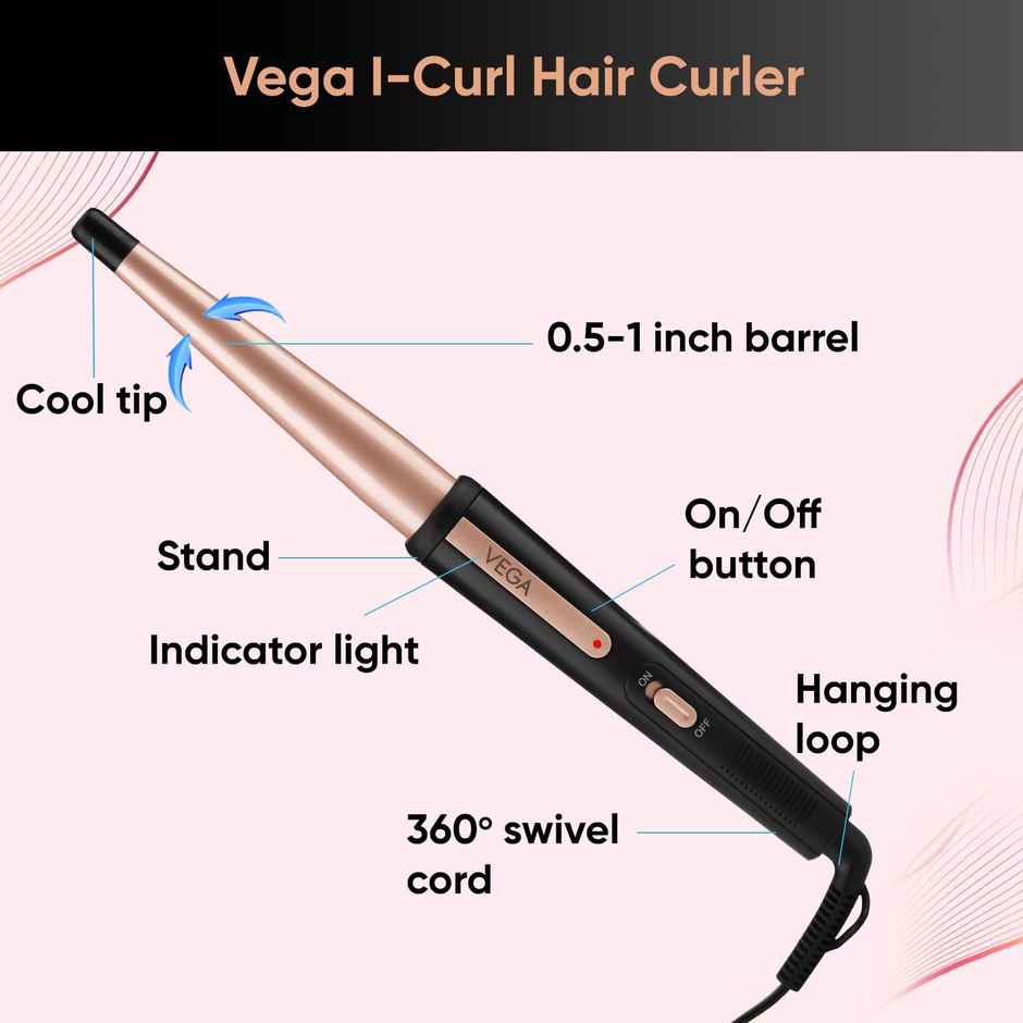 Vega I-Curl Hair Curler for Women with 13mm-25mm Barrel, Quick Heatup Technology, (VHCH-05)