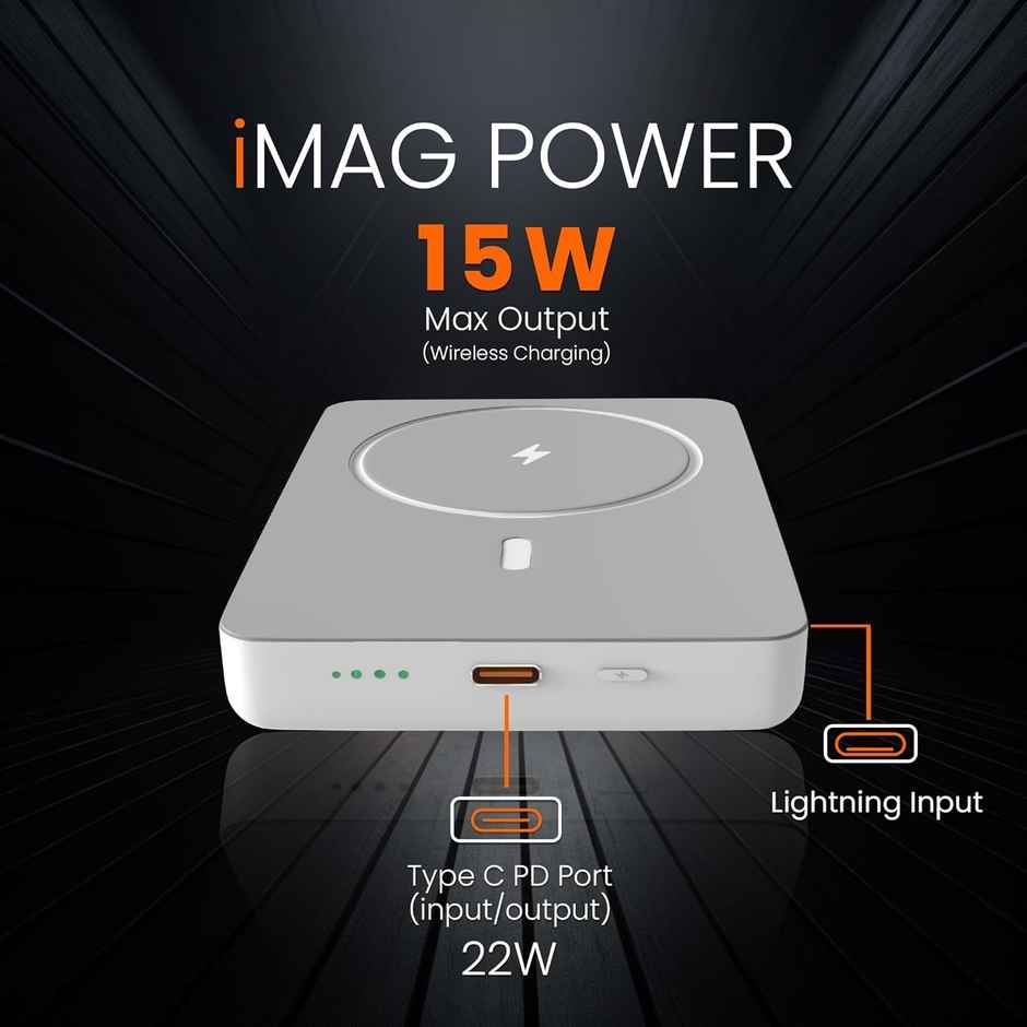 Gizmore Pd10Kp5 10000 mAh 22W Wireless Imag Powerbank With Type-C Charging Cable (White)