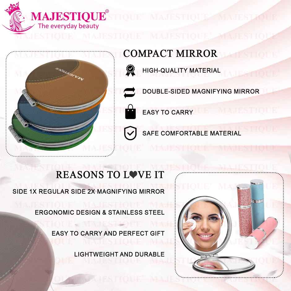 Majestique Round Latherite Finish Compact Mirror FC85 - Easy to Hold | Color May Vary