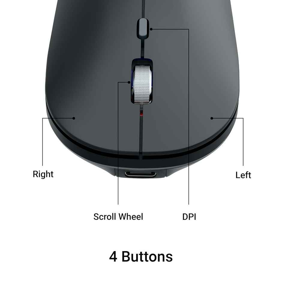 Zebronics Poise Rechargeable Wireless Mouse | Metallic Black